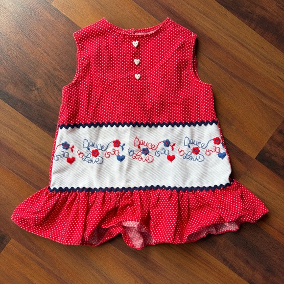 Deuce Love Other - Deuce Love Red Polka Dot Sleeveless Ruffle Dress Heart Buttons Kids